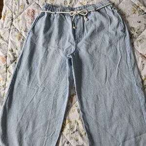 Light Blue Woman Casual Drawstring Pants